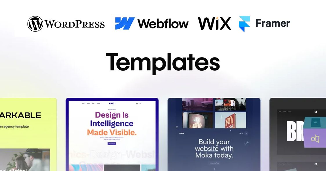 website templates platforms like wordpress webflow wix framer
